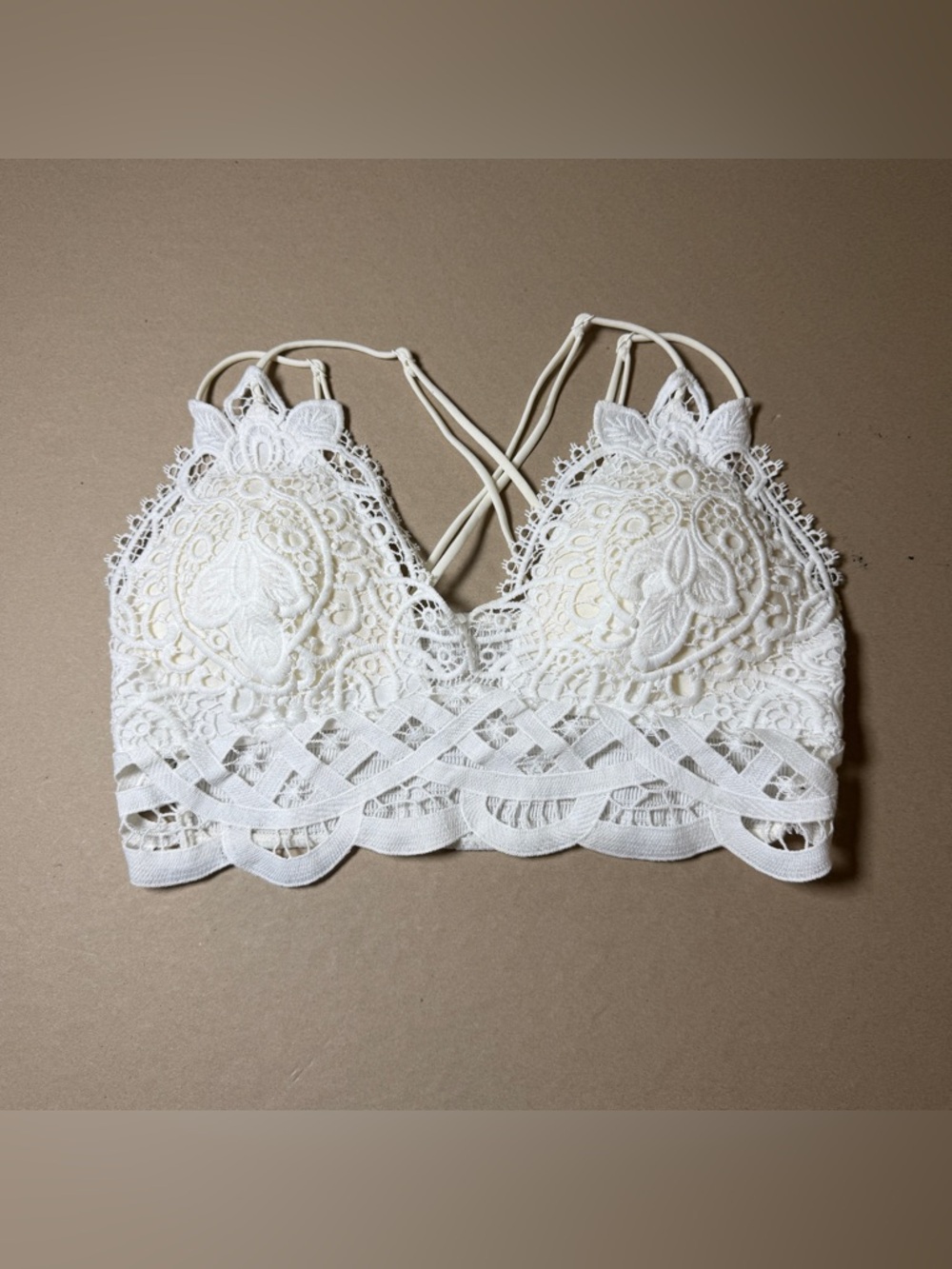 Womens size large Lace bra padded top shirt summer bralette festival BOHO